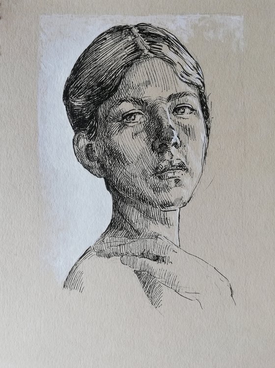 Little portrait. Cross hatching art