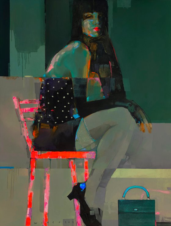 She and the red chair