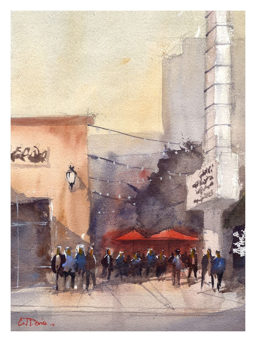 Impressionistic Cityscapes Watercolour By Cj Davis, 12 X 16, Matinee, Original Artwork