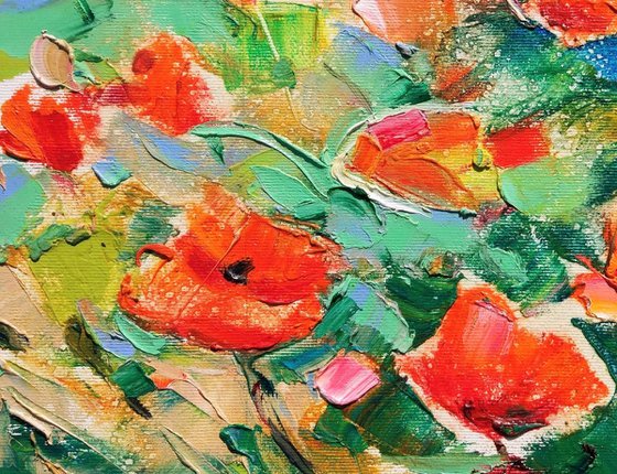 Poppies and summer rain . Plein air painting . Moments of summer