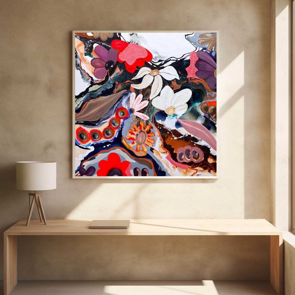 Organic Botanical Painting By Poovi Art, 48 X 48", Love Letter To Her, Original Artwork