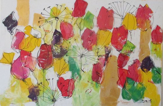 spring flowerpower acrylpainting 31,5 x 47,5 inch