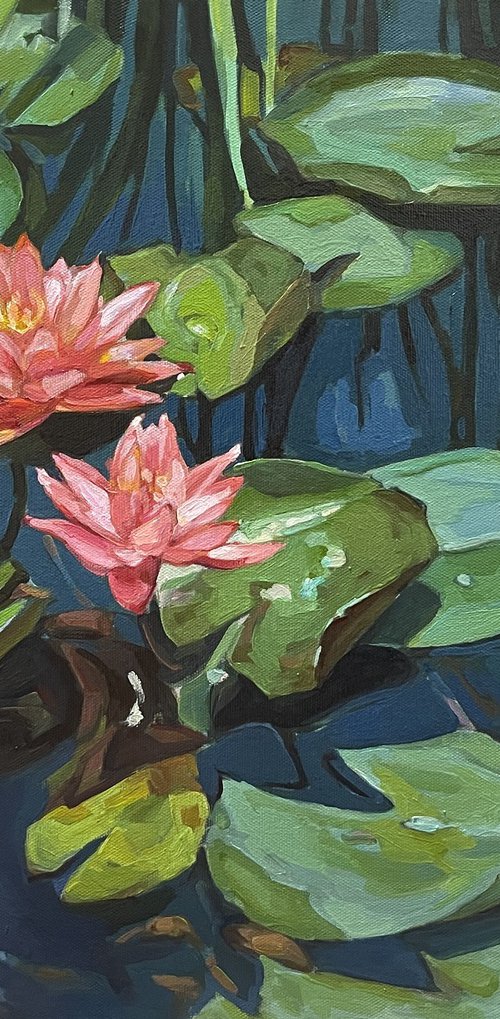 Water lilies. Blue water by Guzel Min