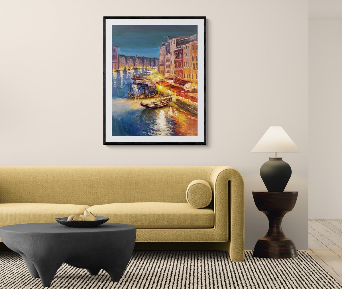 Impressionistic Cityscapes Oil Painting By Evgeny Chernyakovsky, 27 X 35, Venice At Night , Original Artwork