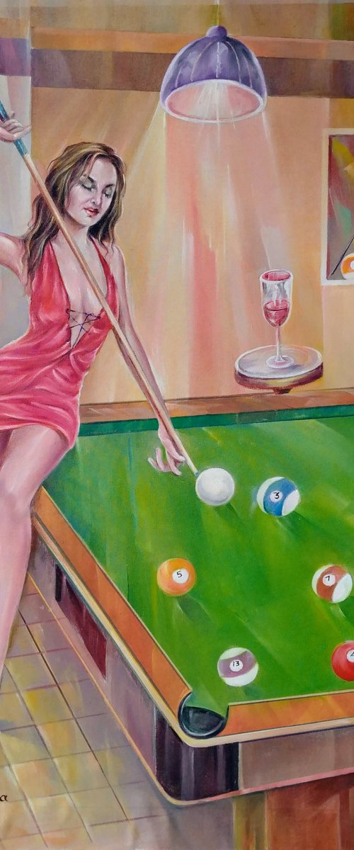 A Woman Playing Pool by Raphael Chouha