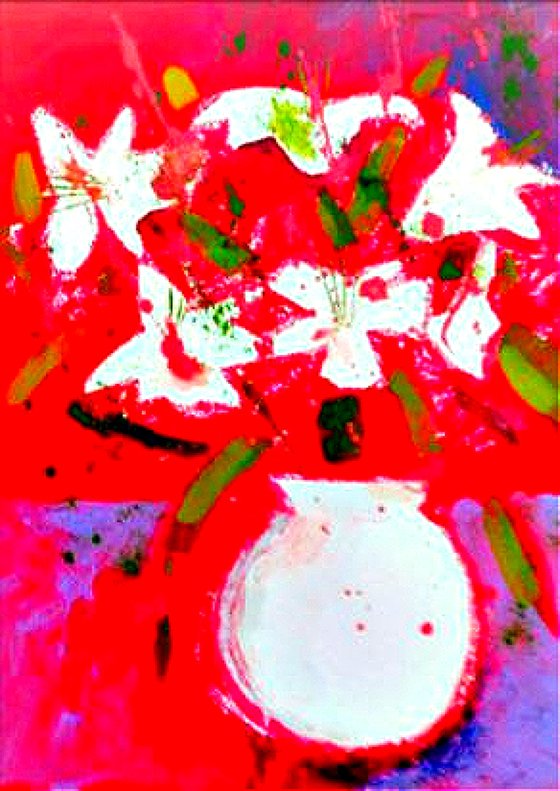 White Lilies on Red