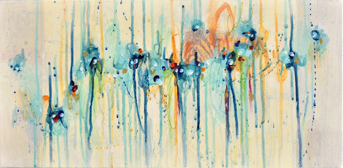 Abstract Landscape Painting By Cynthia Ligeros, 20 X 10, Hanging Garden, Original Artwork