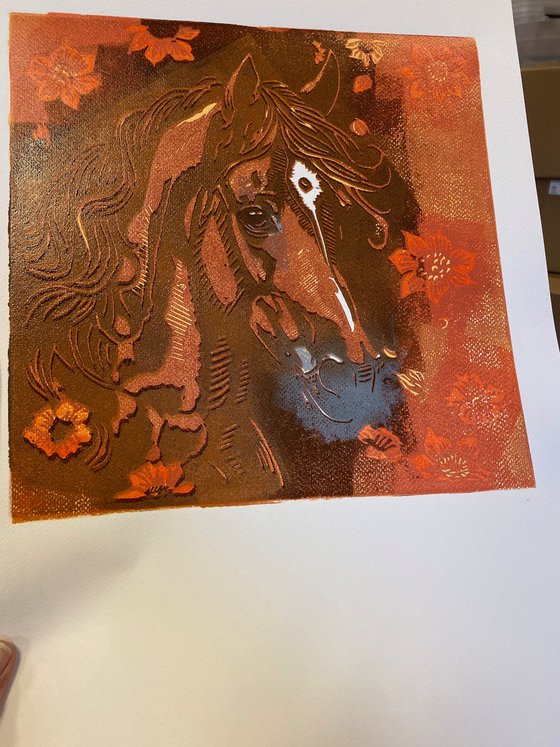 Horse – reduction linocut print