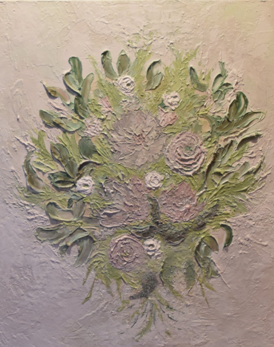 Abstract Botanical Acrylic Painting By Tamara Bettencourt, 24 X 30", Fleurs De