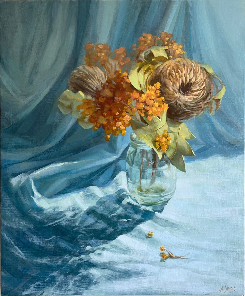 Morning light. Still life with banksia by Anna Speirs
