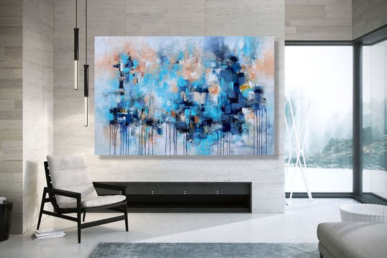 Mysterious Blue - XL LARGE,  TEXTURED ABSTRACT ART – EXPRESSIONS OF ENERGY AND LIGHT. READY TO HANG!