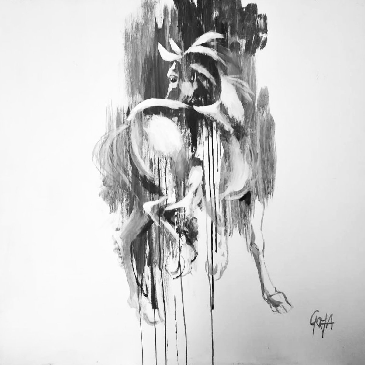 Impressionistic Animal Acrylic Painting By Nicolas Goia, 37 X 37", Horse, Original Artwork