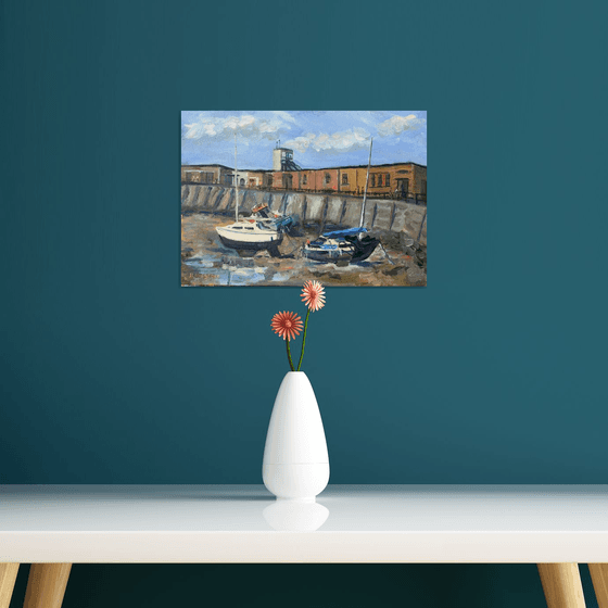 Waiting for the Tide, boats at Margate. An original oil painting.