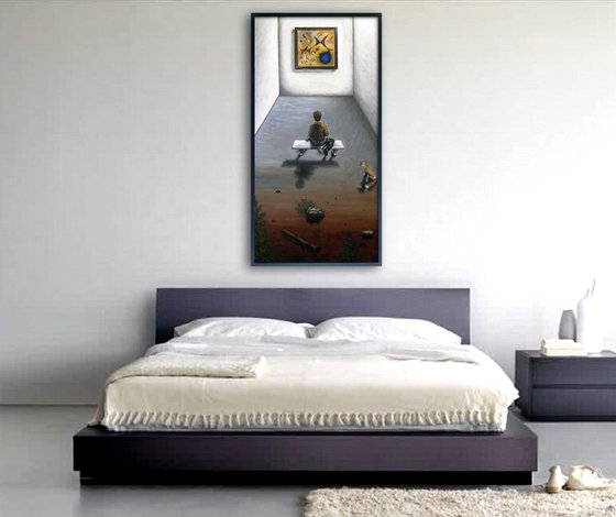 "Lose Yourself" - Original PMS Pop Surrealist Oil Painting, Framed - 24" x 48"