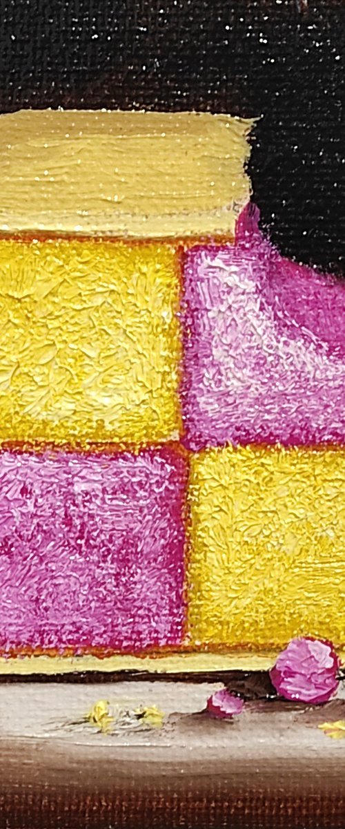 Little Battenberg cake slice still life by Jane Palmer Art