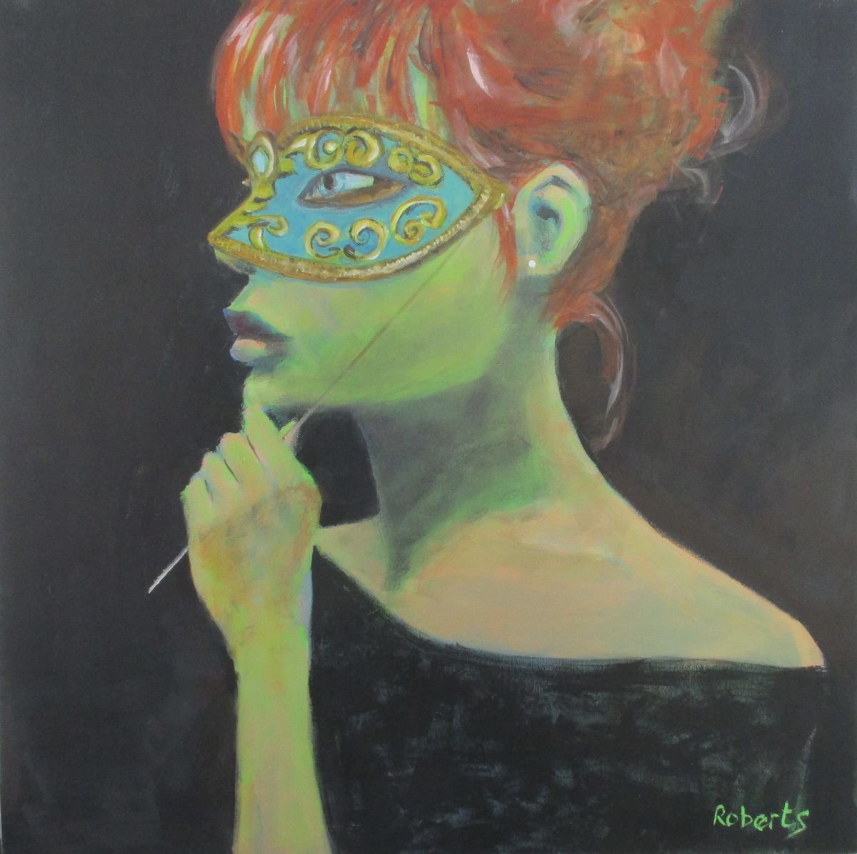 Expressive Portrait Acrylic Painting By Rosalind Roberts, 24 X 24", Mystery, Original Artwork