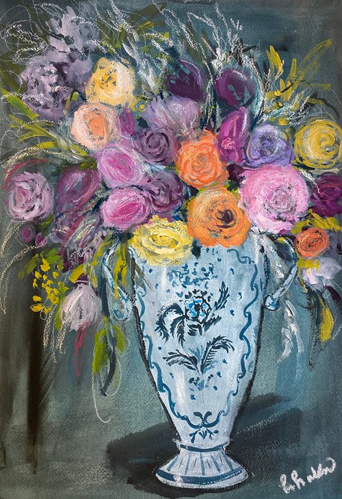 Flowers in Porcelain Vase by Heather Hubbard