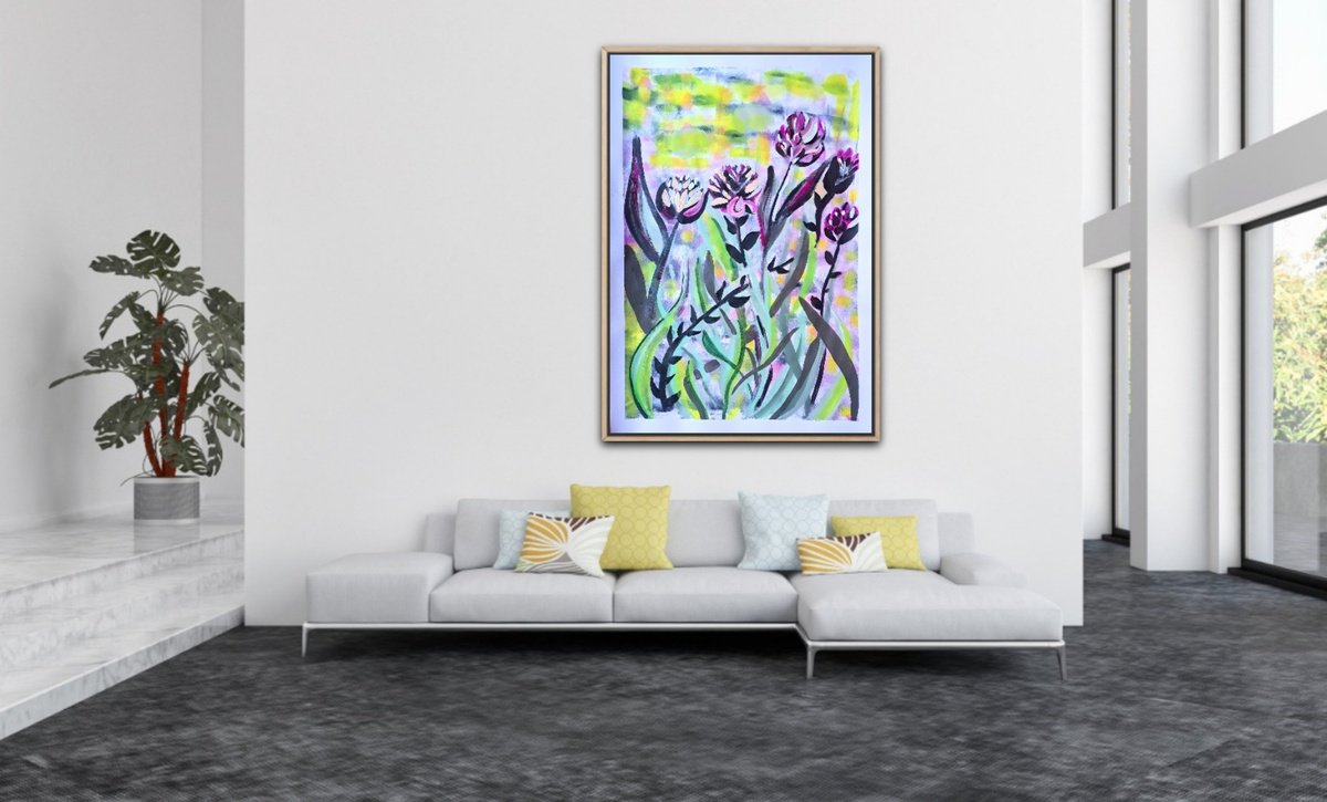 Impressionistic Botanical Acrylic Painting By Sanja Jancic, 28 X 39", The Freshness Of The Morning, Original Artwork