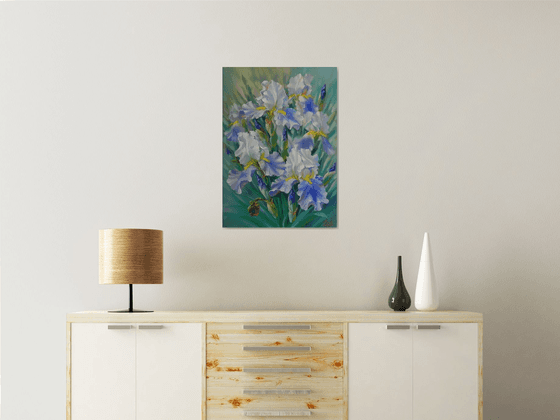 "Irises" Original painting Oil on canvas Home decor