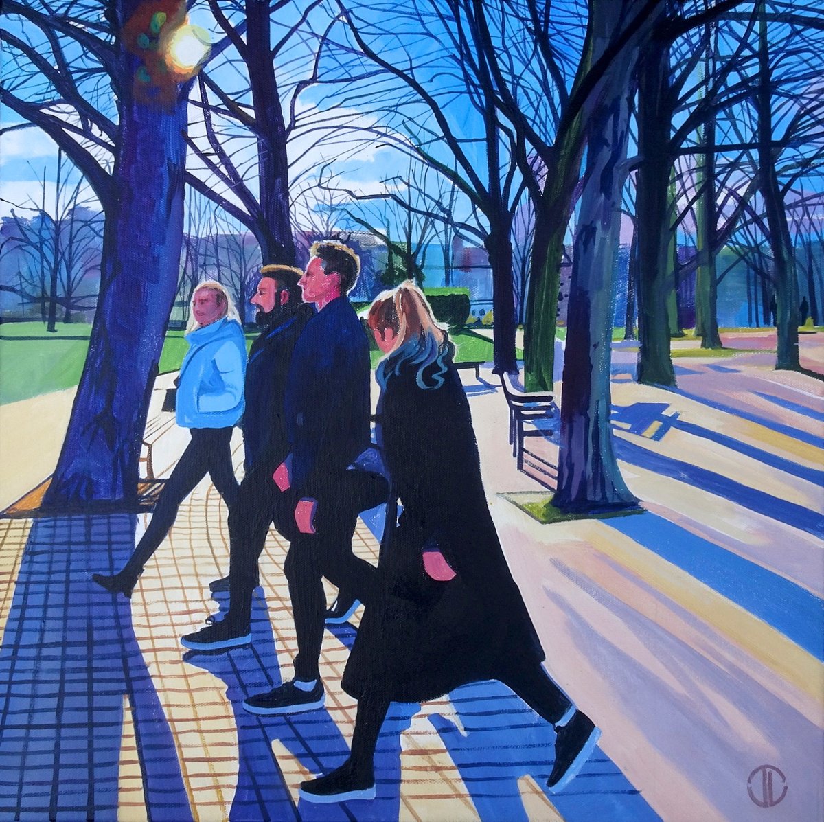 Impressionistic Landscape Acrylic Painting By Joseph Lynch, 20 X 20, Stepping Out On The Southbank, Original Artwork