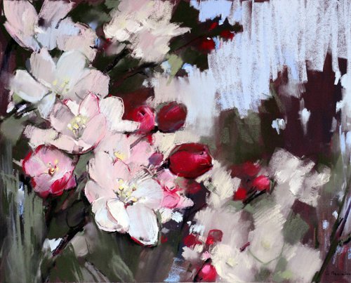 Floral - Blooming apple tree - Original painting by Yuliia Meniailova