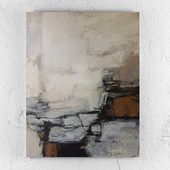 "Deeps 2" Blue brown gray minimalist art