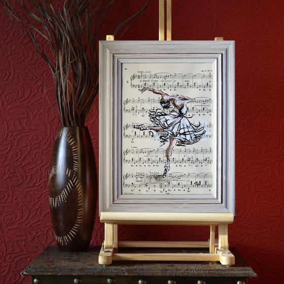 Framed Ballerina VIII -Vintage Music Page, GIFT idea