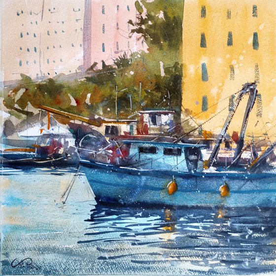 Camogli blue boat