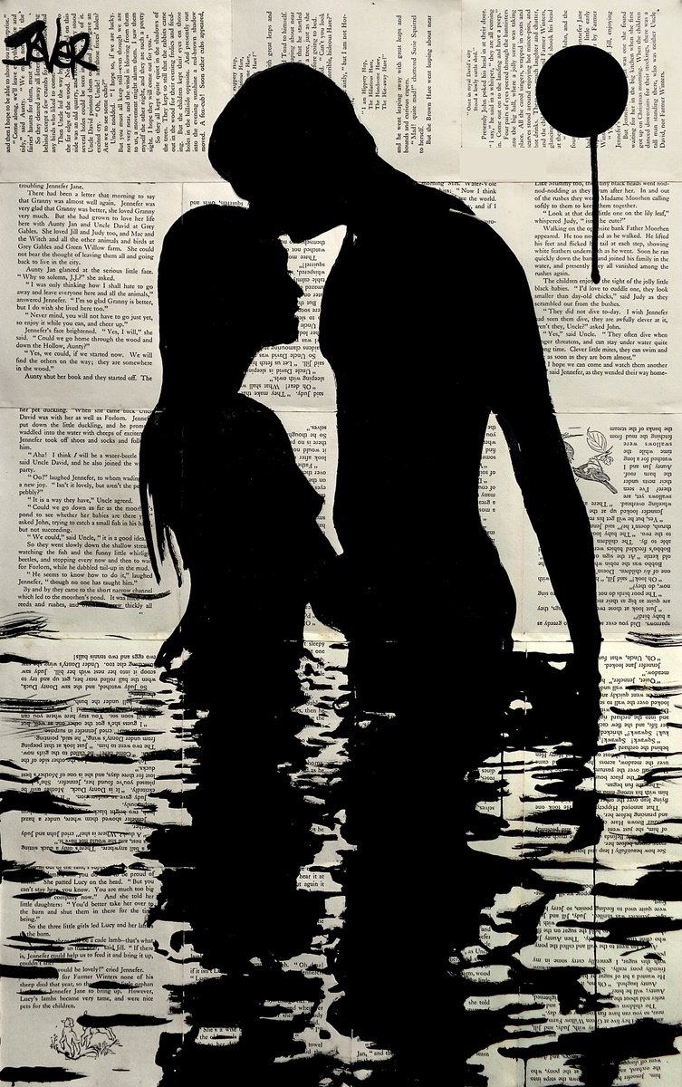 Expressive Portrait Ink Drawing By Loui Jover, 28 X 44", Summer Love, Original Artwork