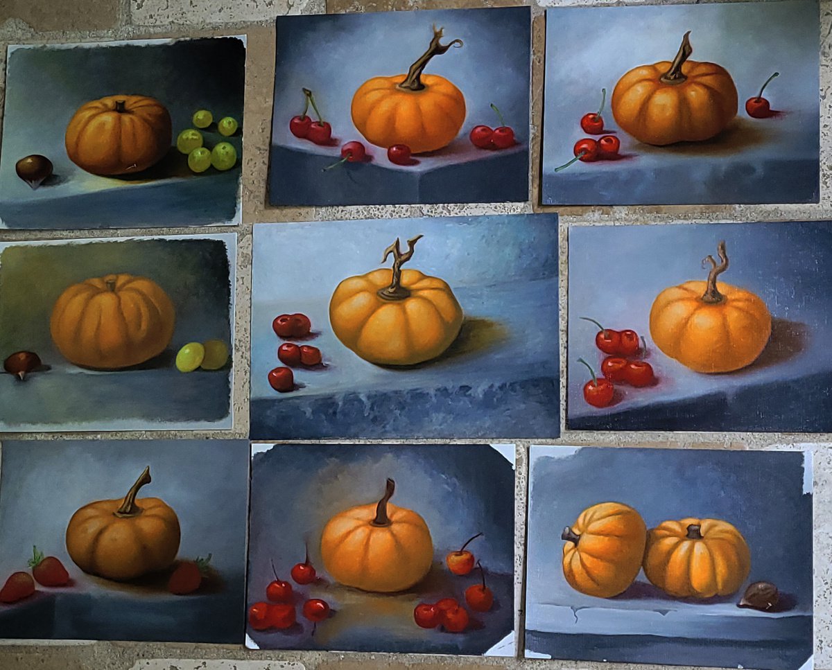 Oil studies pumpkin family by Philippe Olivier