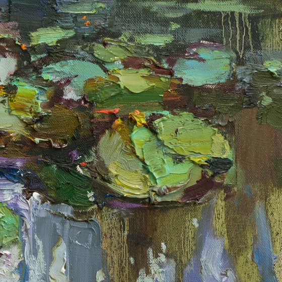 Pond flowers  Impasto Original Oil painting