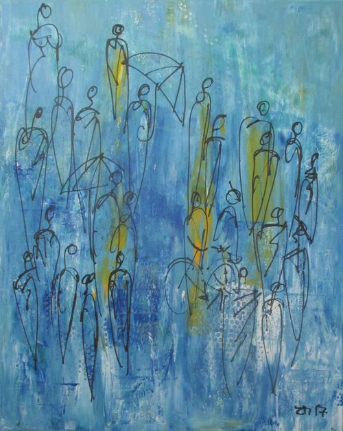 city blue with bike xl Acrylpainting 39,4 x 31,5 inch by Sonja Zeltner-Müller
