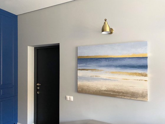 "Horizon" Blue gold abstract acrylic art