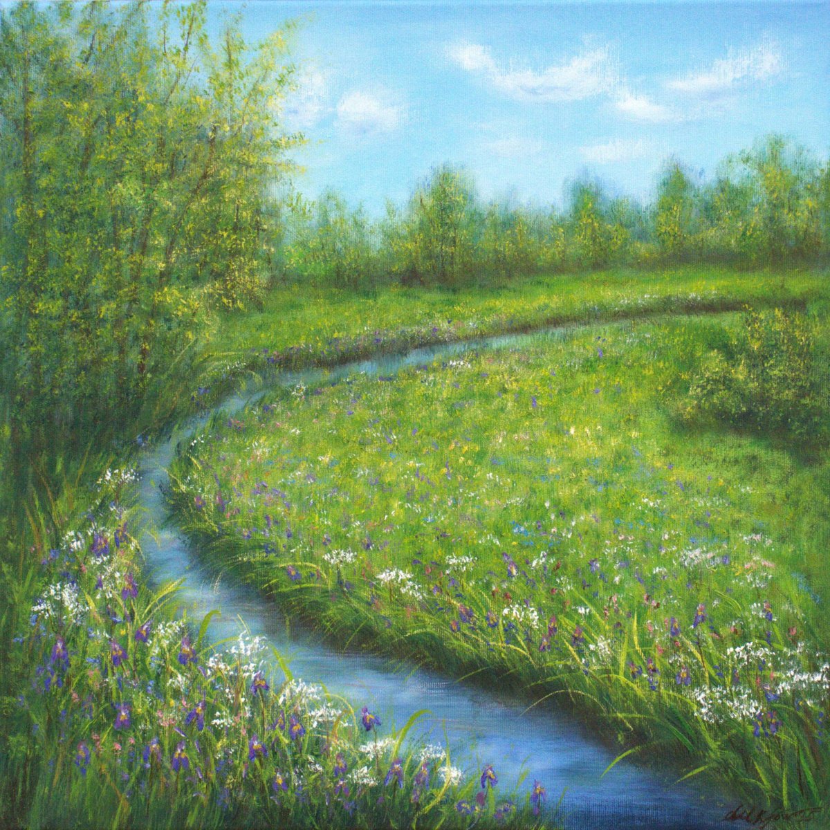 Impressionistic Landscape Oil Painting By Ludmilla Ukrow, 20 X 20", Serene Summertime, Original Artwork