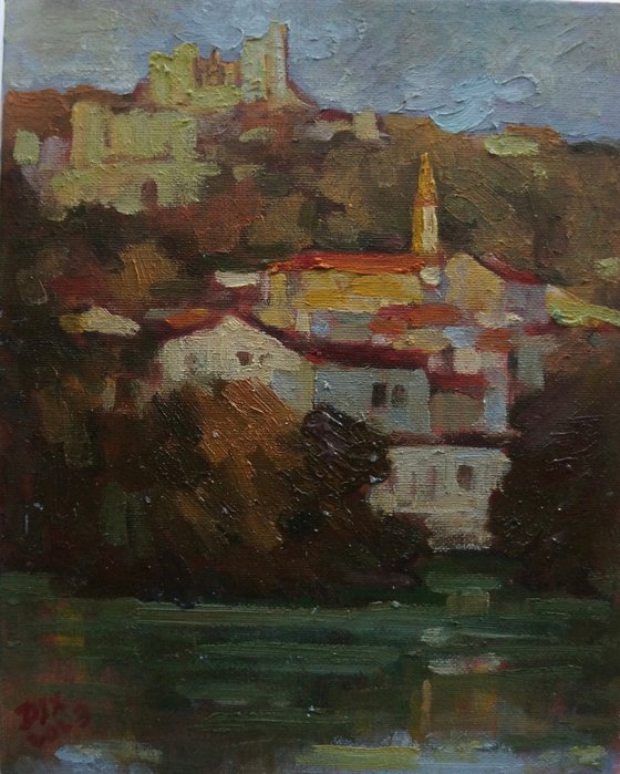 Original Oil Painting Wall Art Signed unframed Hand Made Jixiang Dong Canvas 25cm × 20cm Cityscape Evening Glow on the Danube Small Impressionism Impasto