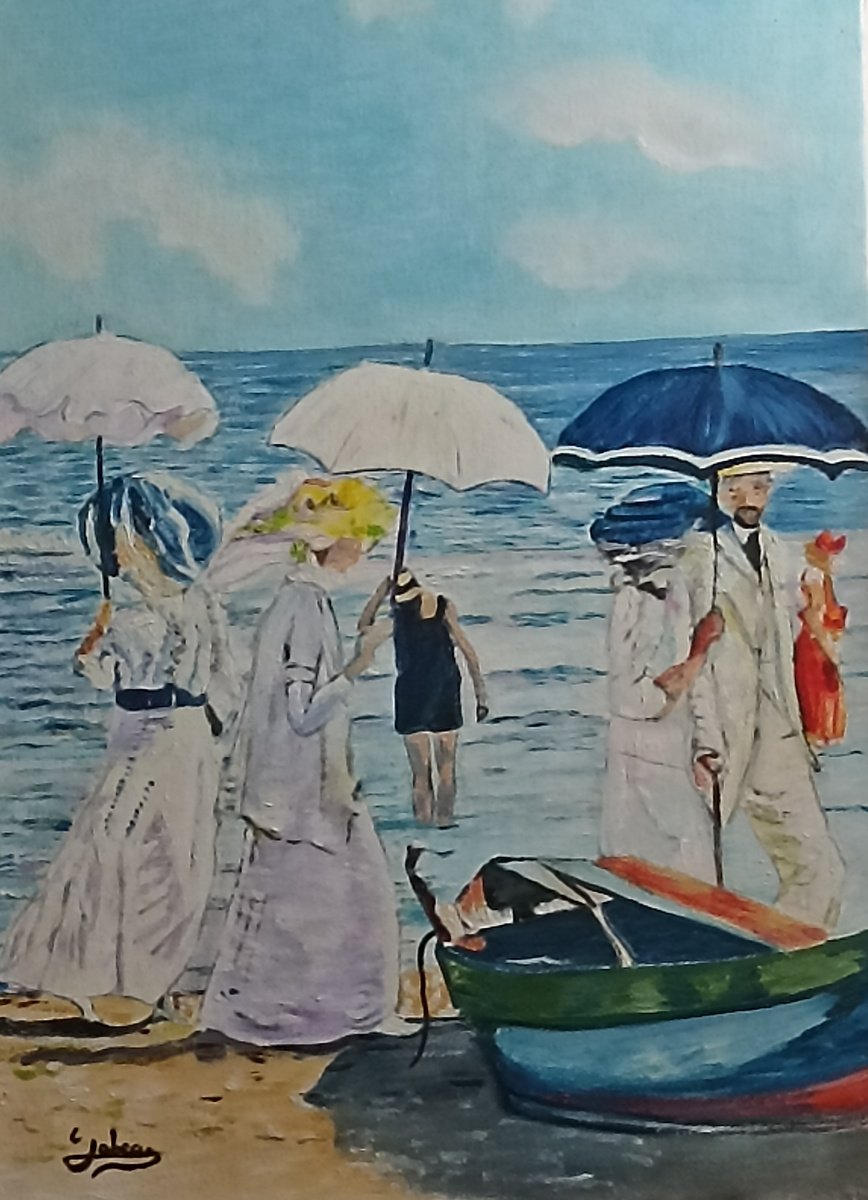 Impressionistic Portrait Oil Painting By Isabelle Lucas, 13 X 18, Women Beach, Original Artwork