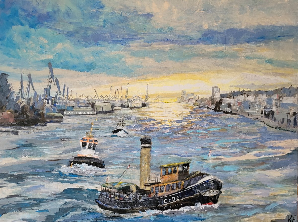 Impressionistic Cityscapes Acrylic Painting By Kathrin Floge, 31 X 24", When The Sky Opens, Original Artwork