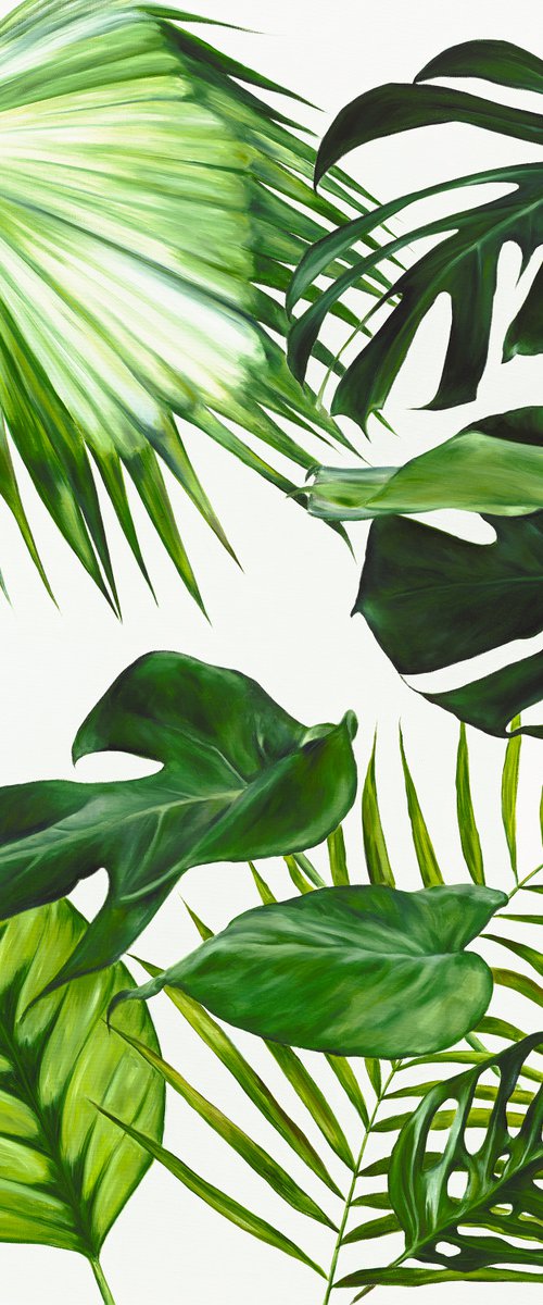 Oil painting with tropical leaves 100*120 cm by Irina Ivlieva