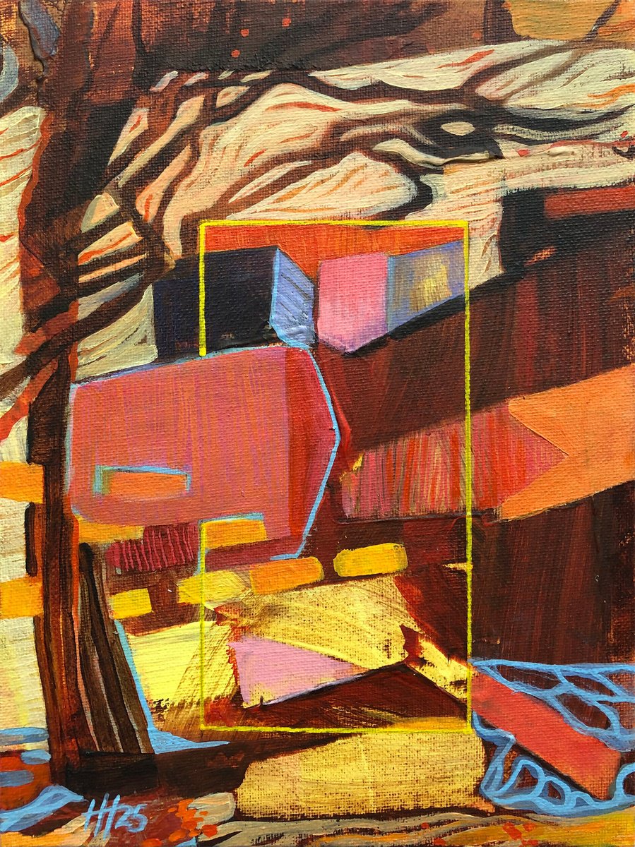 Expressive Cityscapes Oil Painting By Hilde Hoekstra, 7 X 9, City Drift 1, Original Artwork