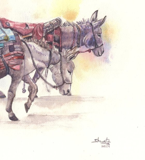 Two Donkeys on the road