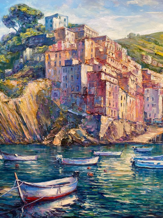 "Riomaggiore"100x75 original large Italian Landscape painting  by Artem Grunyka