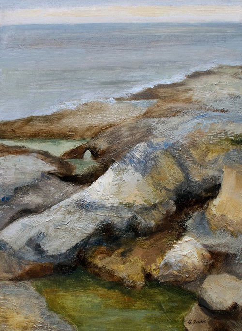 Ocean rocks on the Charente Maritime French coast impressionist painting by Gav Banns