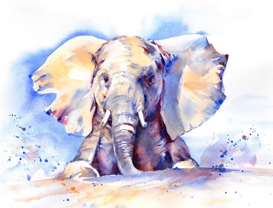Baby Elephant watercolour, Elephant Wall Art, Elephant Painting