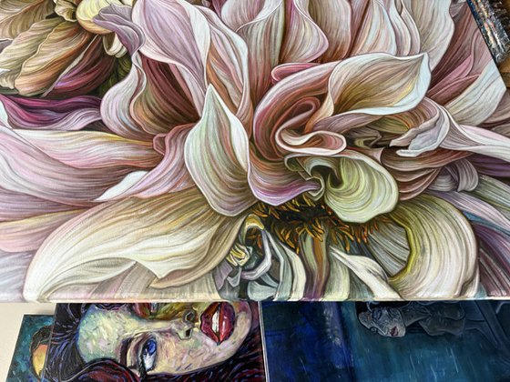 Dahlias and brown roses