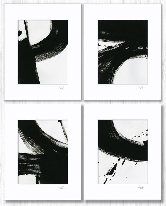 Brush Dance Collection 1 - 4 Minimalistic Abstract Paintings in Mats by Kathy Morton Stanion