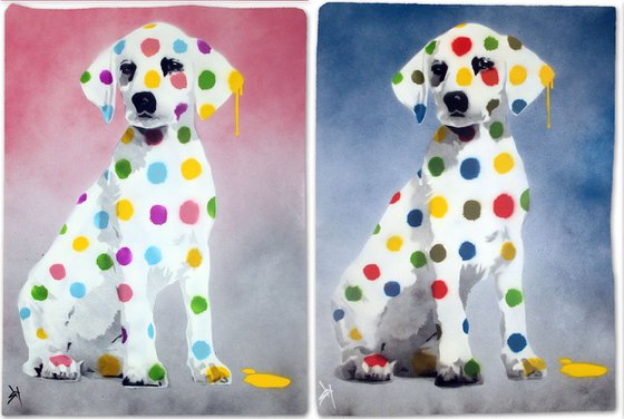 His & her Damien's dotty, spotty, puppy dawgs (on handmade watercolour paper.