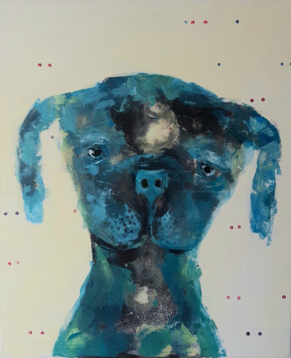 Naive Animal Acrylic Painting By Maija Nochevnaya, 20 X 24", Druzhok, Original Artwork