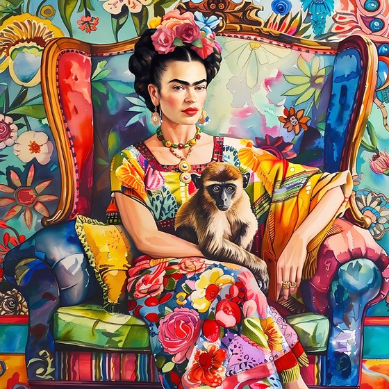 Frida Kahlo and monkey