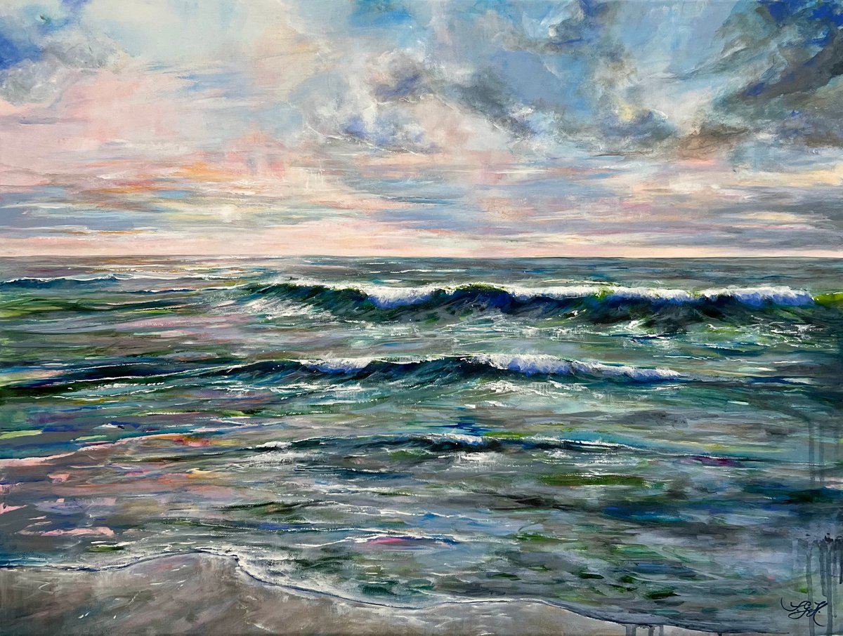 Impressionistic Landscape Acrylic Painting By Sandra Gebhardt-Hoepfner, 31 X 24", Feel It, Original Artwork