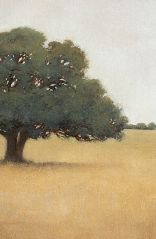 Summer Oak Tree 220501, earth tones tonal landscape with trees by Don Bishop